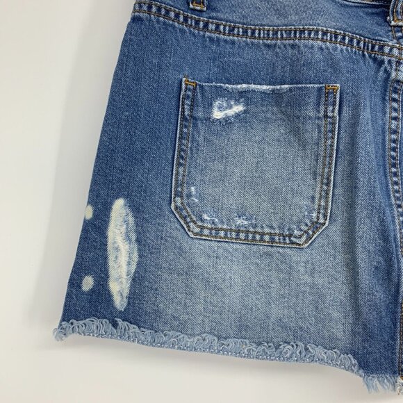 One Teaspoon Skirt Denim Le Cat Mini Button Front Fray Raw Hem - Picture 8 of 11